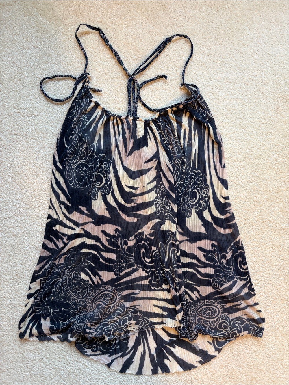 Free People Sheer Mixed Animal & Floral Print Cami Tank - Black & Beige